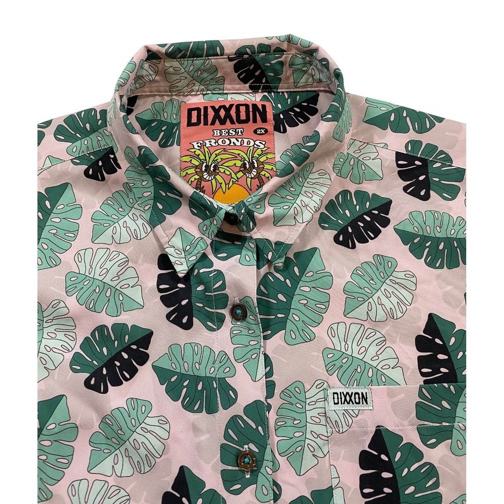 DIXXON Best Fronds Button Up Shirt‎ Mens 2X Tropical Palm Leaf Pink Aloha